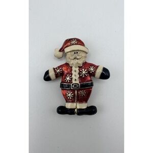 Vintage Brooch Gold Tone Pin 1.5" Snowflake Enamel Christmas Santa Claus‎